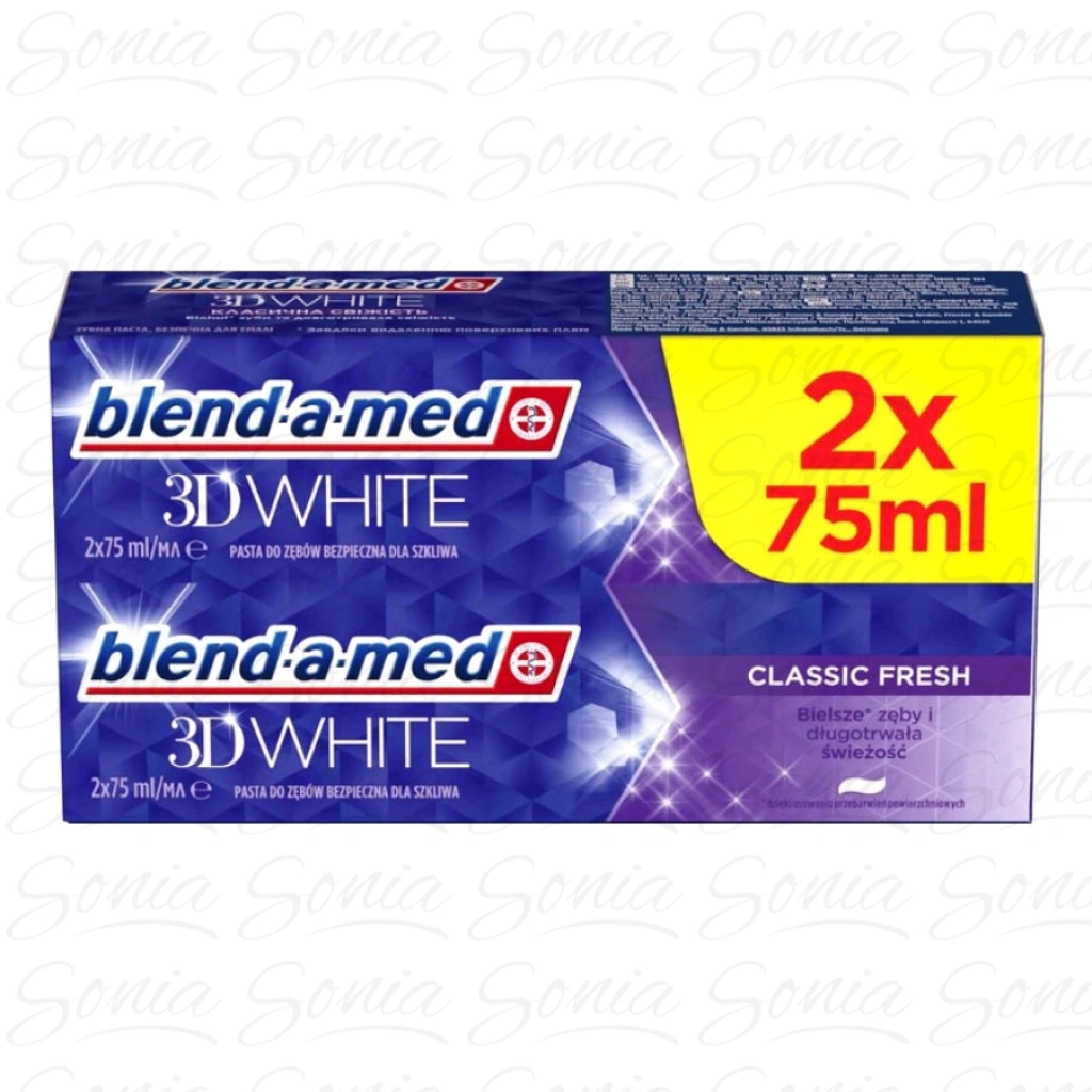 BLEND-A-MED 3D White Classic Fresh Pasta do zębów wybielająca 2 x 75 ml