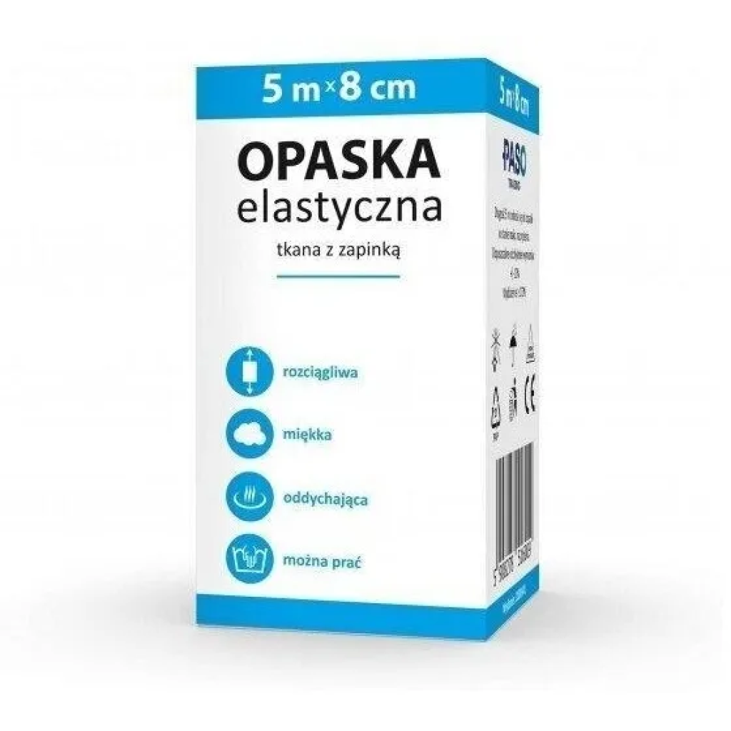 Paso, opaska elastyczna tkana z zapinką, 8 cm x 5 m, 1 sztuka
